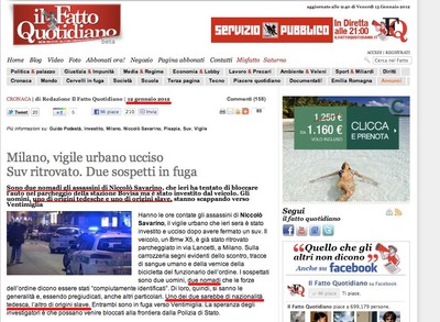 Schermata da "Il Fatto Quotidiano" - 13 gennaio 2012